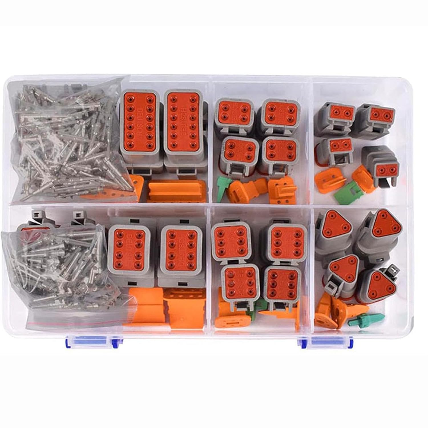 DT Deutsch Connector Kit, 174Pcs DT Series DT Connector Kit 2 3 4 6 8 12 Pin Connectors, Size 16 Stamped Contacts, 14-18 AWG, Waterproof Automotive Electrical Connectors Plug