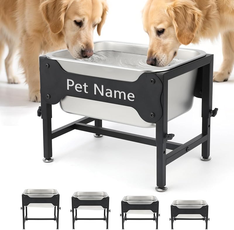 Comedouro e Bebedouro Elevado para Cães BWOGUE em Aço Inoxidável, 3 Galões e 4 Alturas