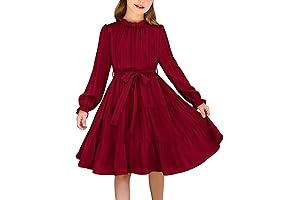 Girls Christmas Dresses for Teen Girls, Tiered Flowy Swing Dresses with Belt for Holiday Party