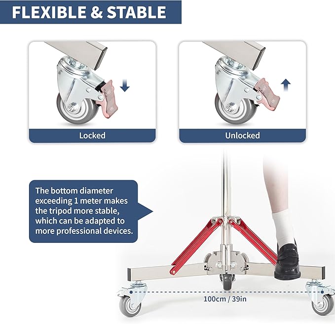 Kate 2 Pack Heavy Duty 10.8ft Light Stand with Casters, Adjustable Reinforced Stainless Steel Light Stand Tripod with 3 Wheels for Photography for Studio Softbox, Monolight, Reflector miniatura 5