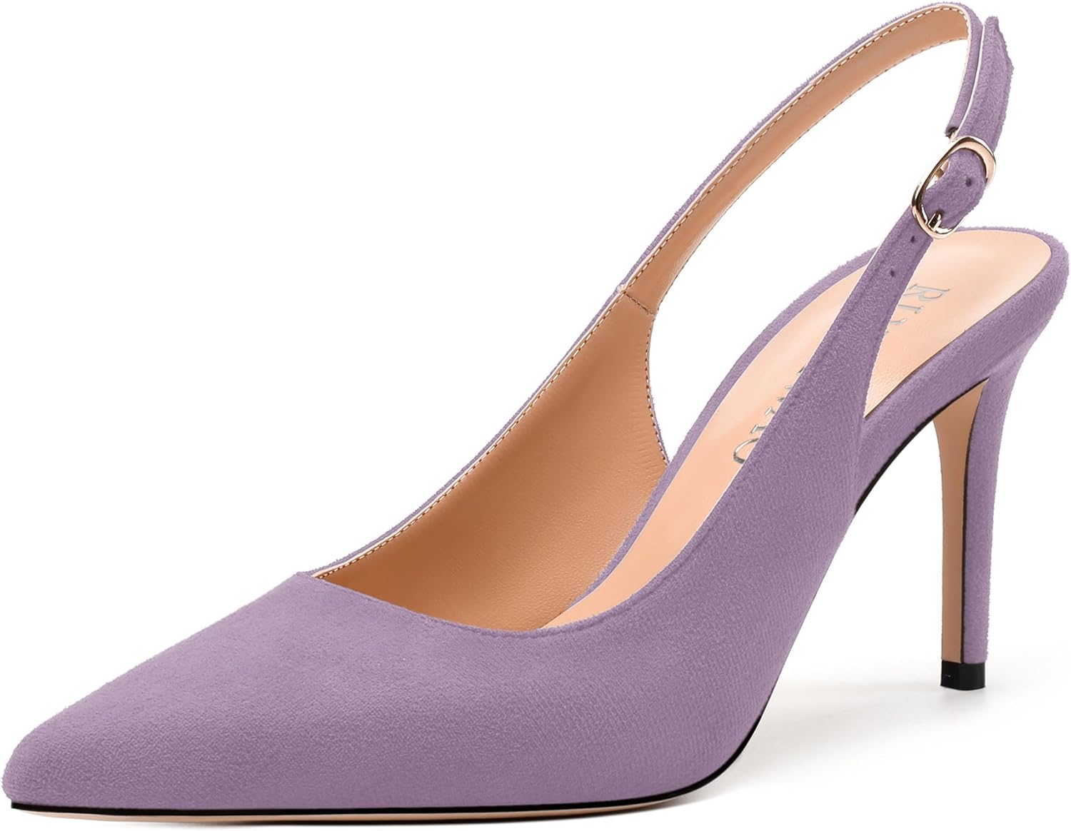 Womens High Heels Fashion Pointed Toe Buckle Slingback Pumps Solid Suede Shoes for Women