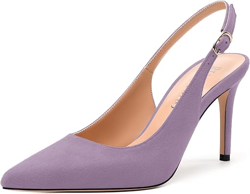 Womens High Heels Fashion Pointed Toe Buckle Slingback Pumps Solid Suede Shoes for Women