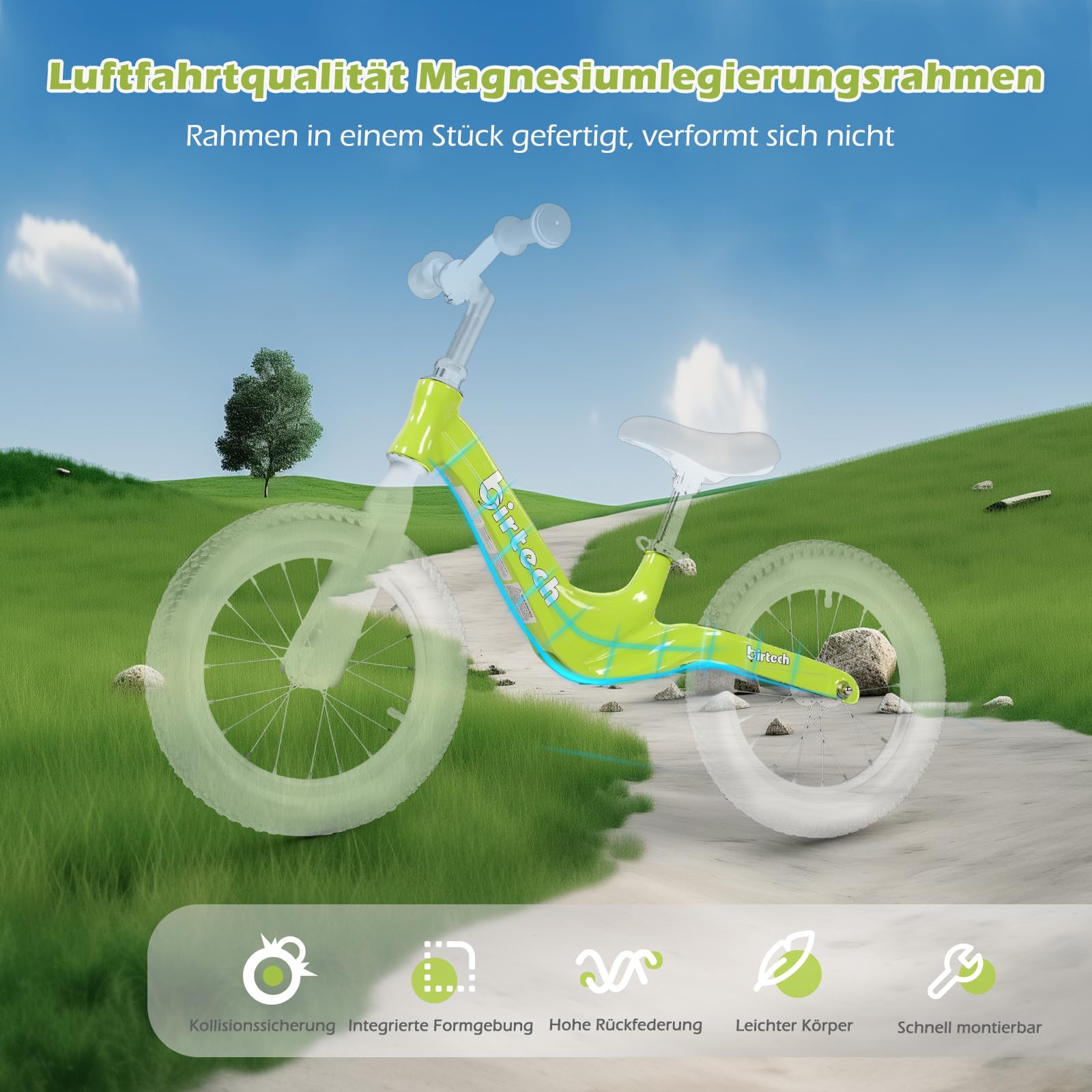 Hello-5ive Bicicletta senza pedali per bambini da 3,4,5,6 cm, con pneumatici ad aria con telaio in lega di magnesio, leggera senza pedale, bicicletta da allenamento per bambini da 35,6 cm