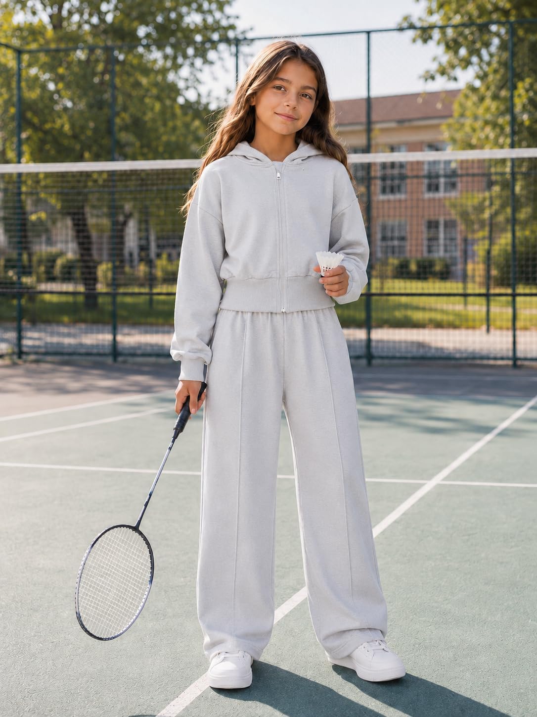 Girls 7-12 Years Oversized Zip Up Hoodie Wide Leg Sweatpants Set 2 Piece Lightweight Casual Sweatsuit Outfit