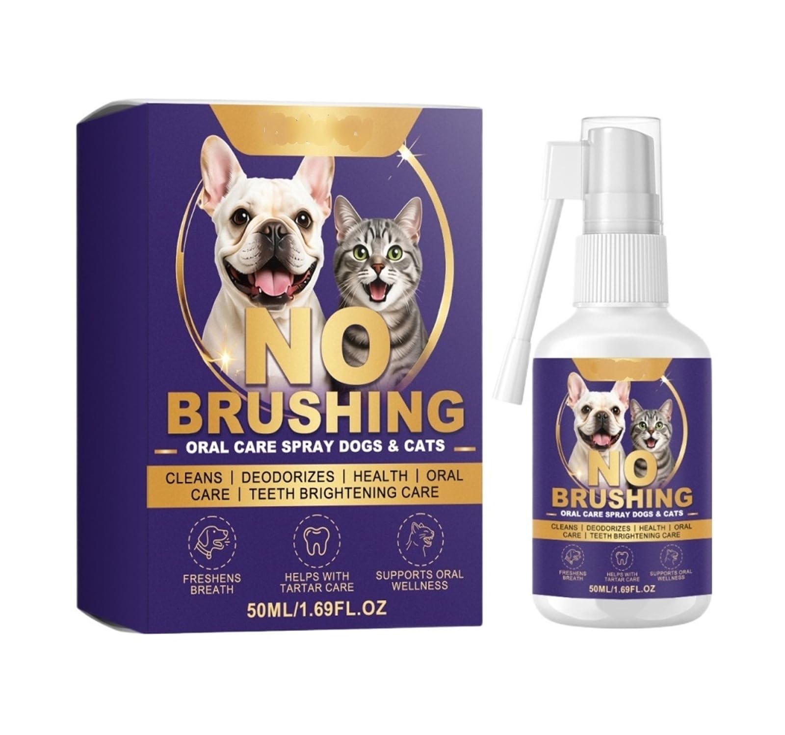 50 ml Zahnreinigungsspray for Hunde und Katzen, frische und sanfte Pflege for den Mund Ihres Haustiers(2pcs)