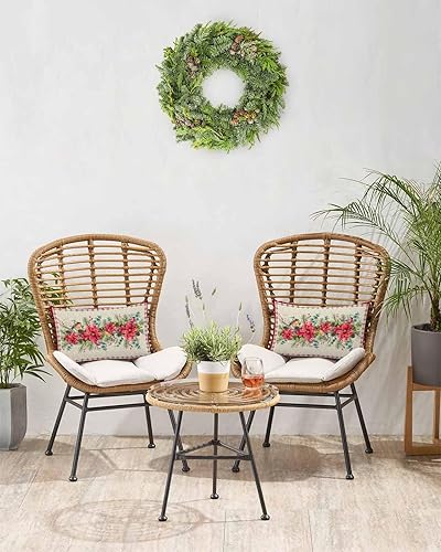 Miniatura 4 de Paquete de 2 fundas de almohada decorativas de algodón, diseño de flor de pascua, baya y cardenal de Feliz Navidad, 12 x 20 pulgadas, rectangular,