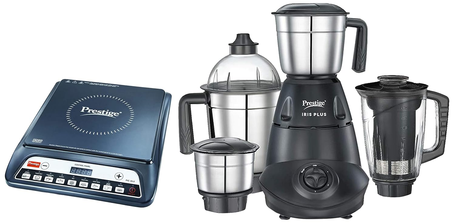 Prestige IRIS Plus 750W mixer grinder&Prestige 1600W Induction Cooktop with Push button (Black