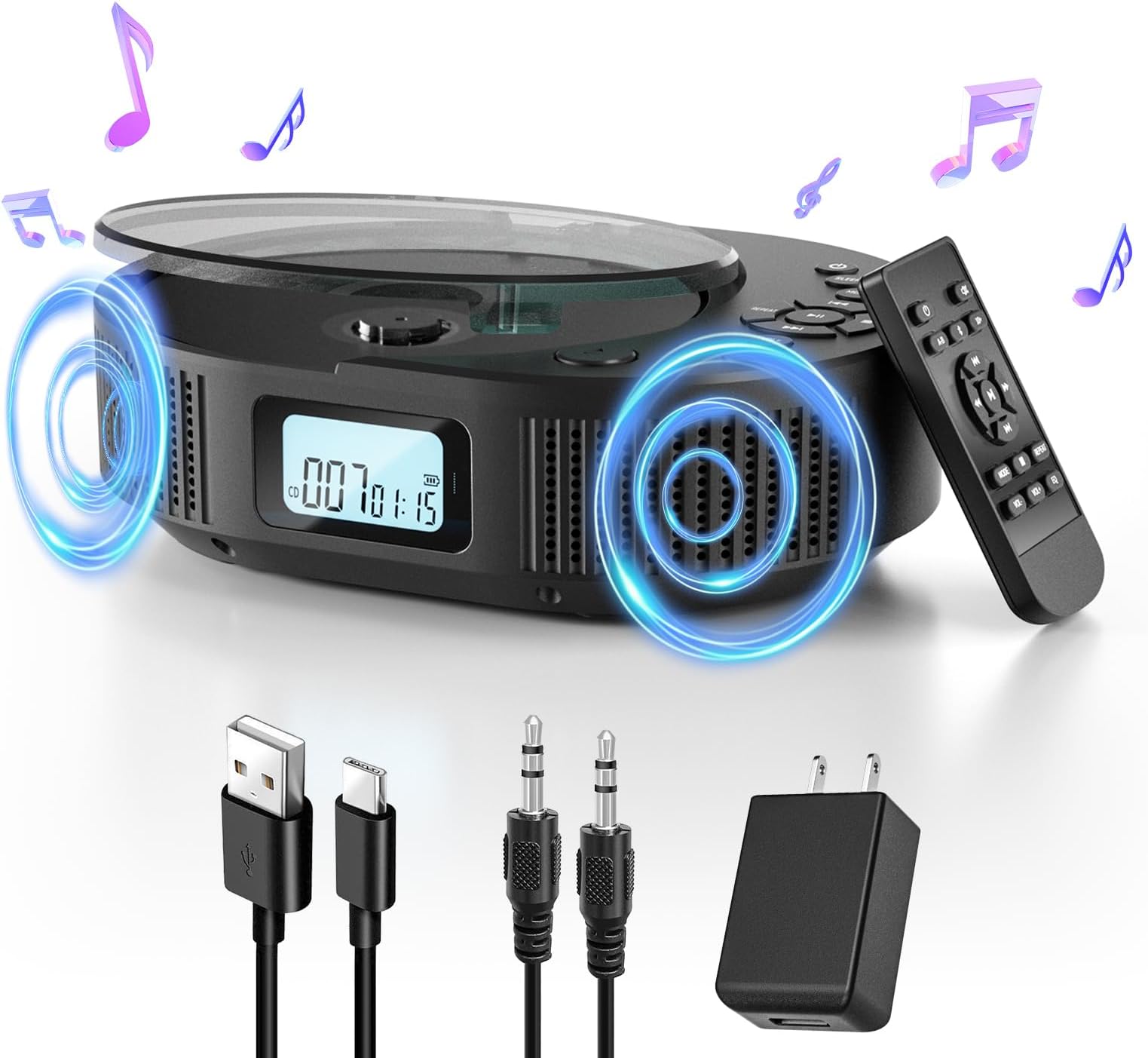 CD Player Portable, FELEMAN Upgraded 2 in 1 Portable CD Player & Bluetooth Speaker, Rechargeable Boombox CD Player for Car/Home with Remote Control