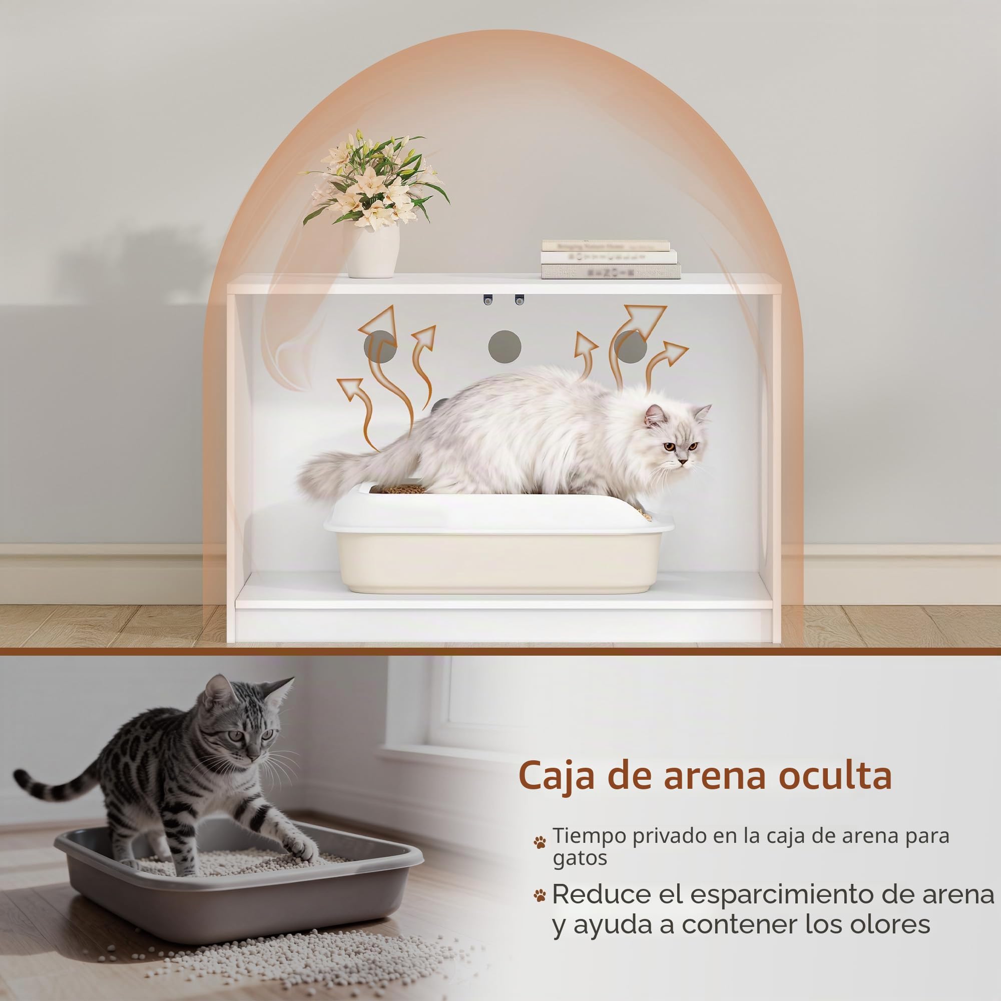 Mueble Arenero Gatos Oculta, 80 x 50 x 51,5 cm, Blanco | Armario para Gato con Puertas que se Abren con un Empujón y Orificios de Ventilación, Casa para Gatos, Minimalista FPCB201PW1