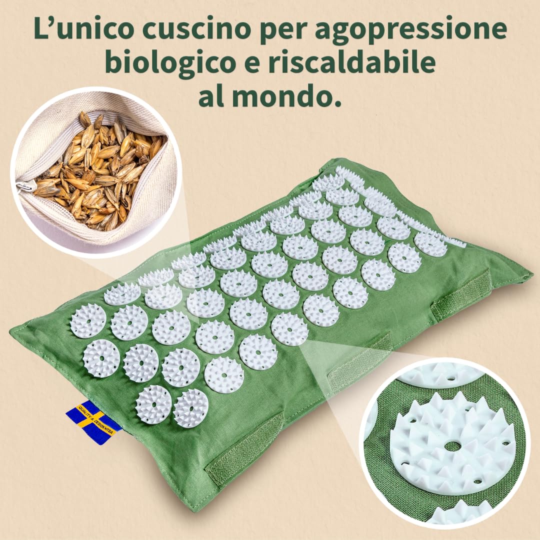 Cuscino termico Mysa: cuscino cervicale ad agopressione riscaldabile con pula di farro bio. Aiuta ad alleviare tensioni di collo e spalle, cuscino d'agopressione. Ideale per terapia caldo e freddo.