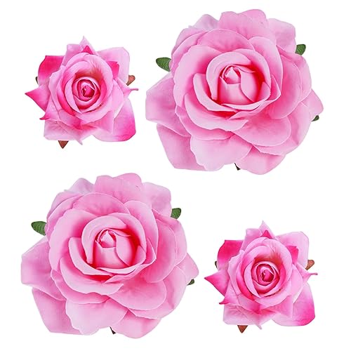 Pinza para el cabello de rosas, 4 pinzas de tela con flores de rosas, tocados mexicanos para mujeres, niñas, bodas, fiestas, día de la madre (2