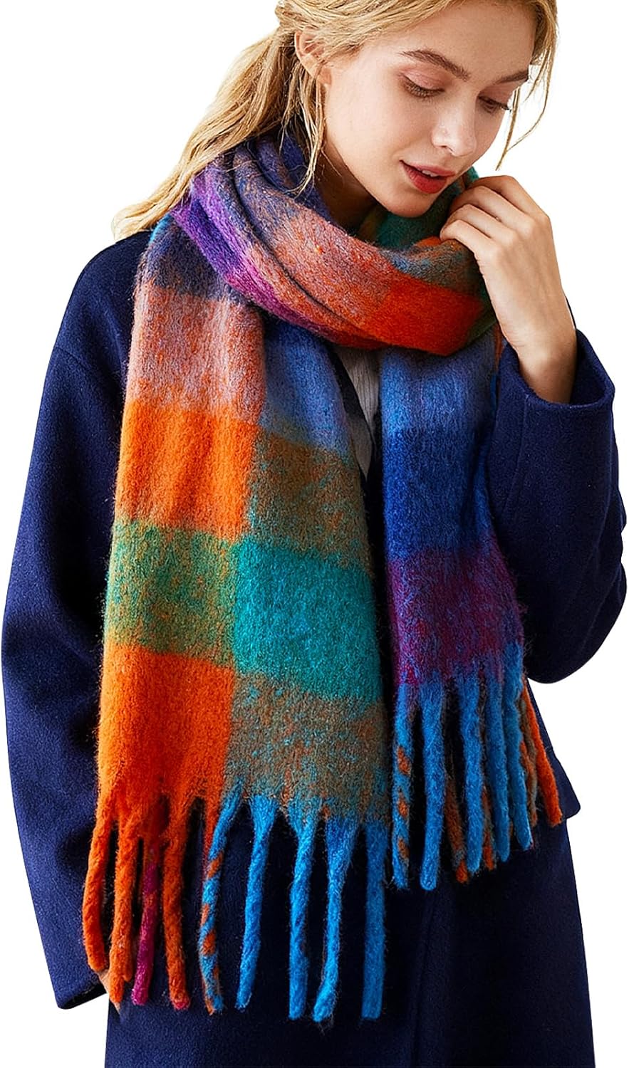 Winter Scarf for Women – Chunky Plaid Blanket Shawl Wrap, Soft Tassel Christmas & Valentines Scarf - Image 7