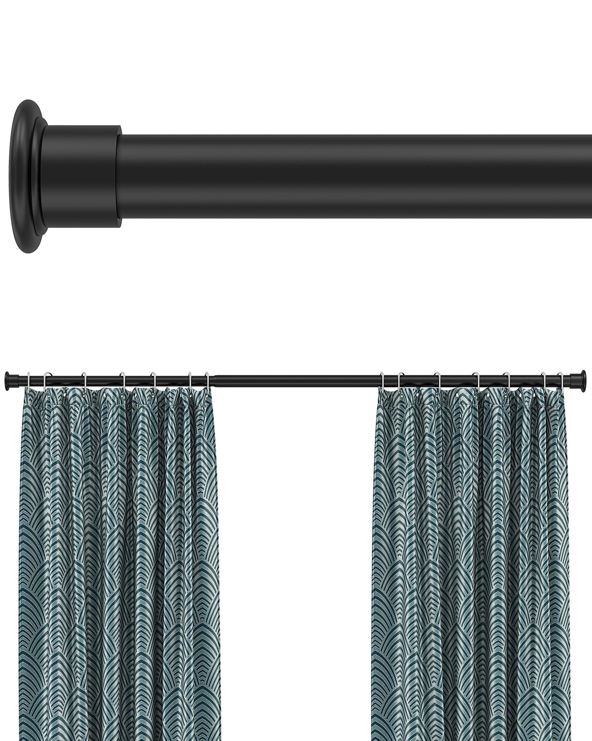 Photo 1 of **NO TENSION SPRING**Black Shower Curtain Rods Spring Tension by EZFurni,54 to 90 Inch Tension Curtain Rods No Drilling,Rustproof Shower Rod Tension for Bathroom,Adjustable 54-90 inch Black
