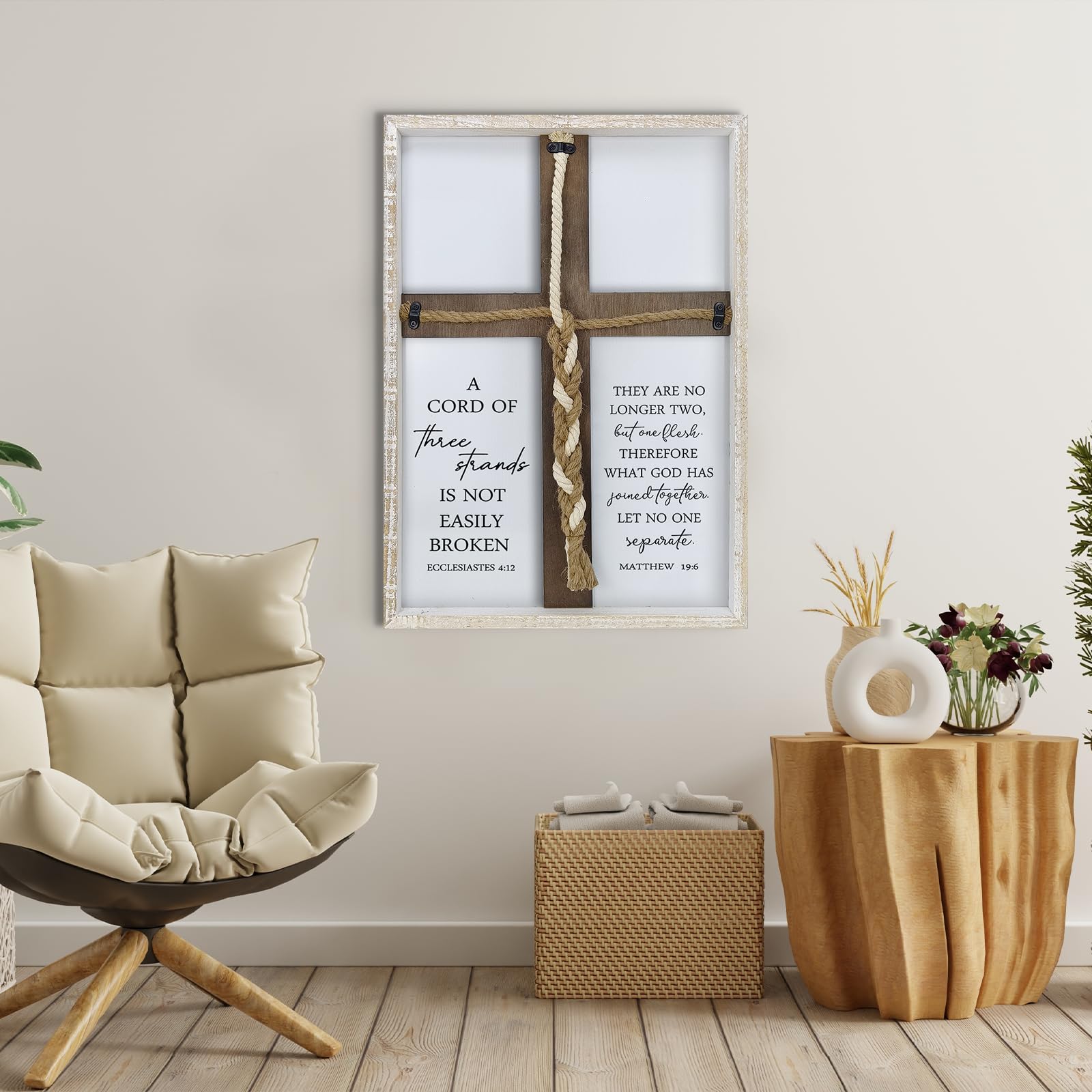 Un cordón de tres hebras de letrero de boda de 22 x 16 pulgadas, tres hebras de cruz de unidad, decoración de pared, aniversario, regalos religiosos para parejas, cruz para trenzar o atar el nudo de