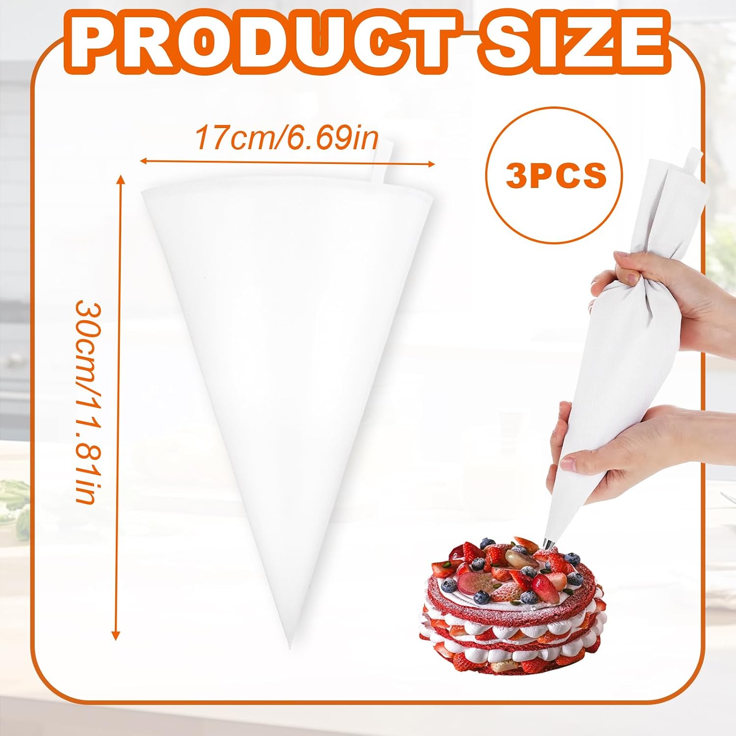 3-Pack Reusable Pastry Piping Bags - 12inch Cloth Canvas Cake Decorating Bags - Cake Pastry Decorating Supplies for Frosting - Ideal for Cakes and Cookies Decoration White Hangable Piping Bags