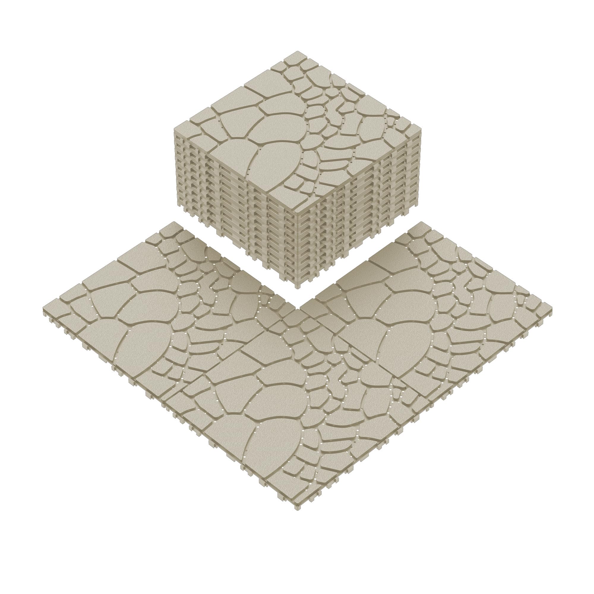 Kunststoff Terrassenfliesen Klicksystem 44er Set 30x30cm Balkonfliesen Wetterfest Bodenfliesen Outdoor Klickfliesen Terrasse Beige wasserdicht rutschfest Drainage DIY Bodenplatten Veranda Garten