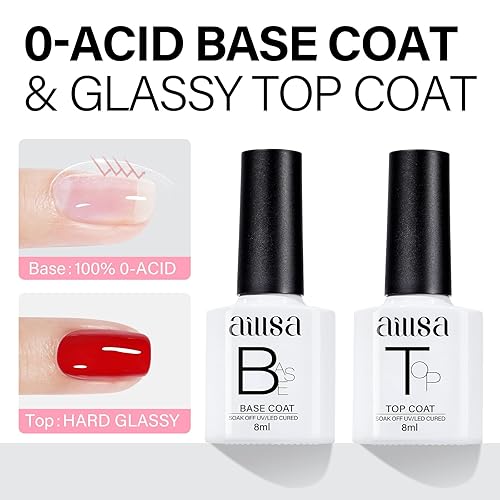 Miniatura 7 de AILLSA Juego de esmaltes de uñas de gel de Navidad, blanco, rojo, verde oscuro, brillante, con base y capa superior, esmalte de uñas de gel rojo