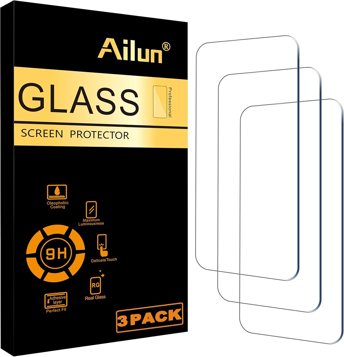 Ailun Screen Protector for iPhone 16 / iPhone 15 / iPhone 15 Pro [6.1 Inch] Display 3 Pack Tempered Glass, Dynamic Island Compatible, Case Friendly [Not for iPhone 16 Pro 6.3 Inch].