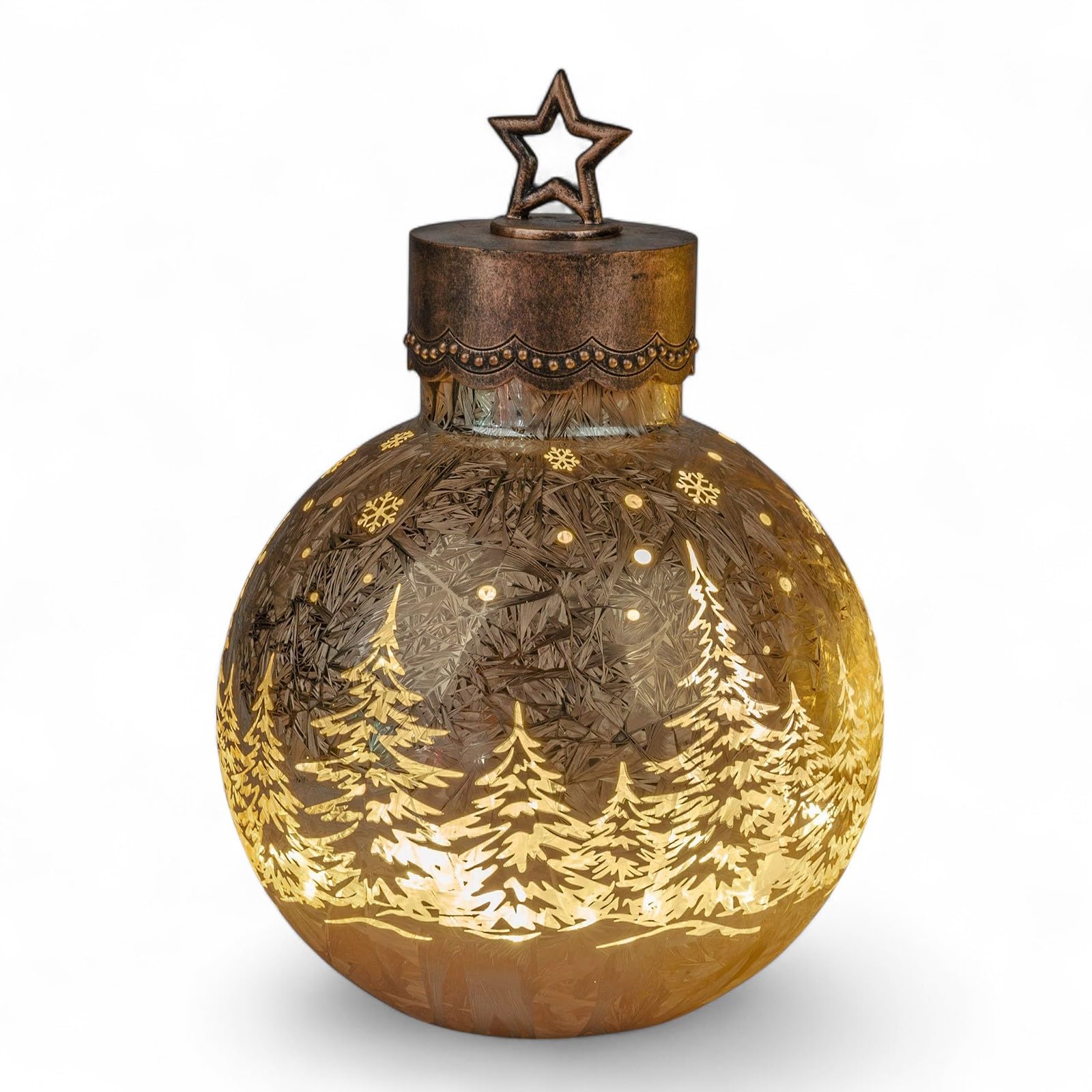 formano LED Deko-Kugel Frosty Gold 30 cm Glaskugel in Ice-Optik Timer 6h / 18h beleuchtet - Batteriebetrieben - Herbst Winter Weihnachtsdeko für Tisch Regal Fensterbank