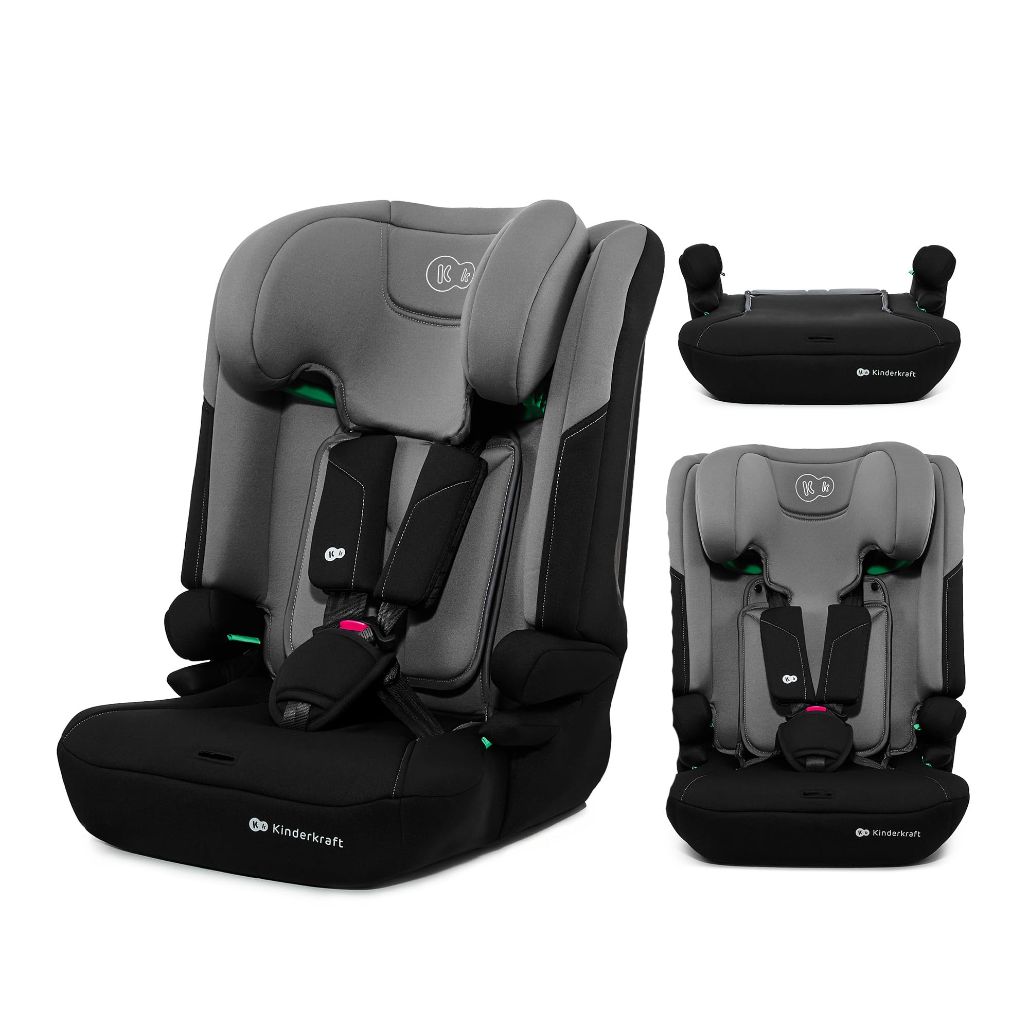 Kinderkraft I-COMFY Autositz 76-150cm Verstellbare Rückenlehne 5-Punkt-Sicherheitsgurt EASY GROW SYSTEM Dunkelgrau