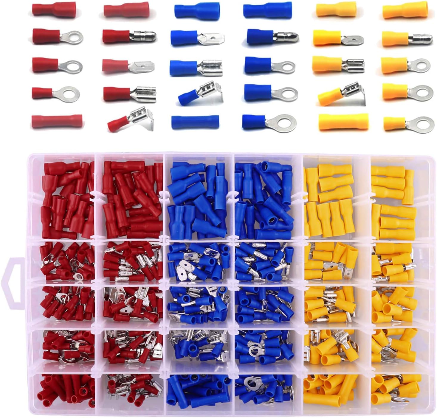 Crimp Connectors, 480pcs Insulated Electrical Connectors Set Includes Ring Bullet Spade Butt Splice and Piggy Back