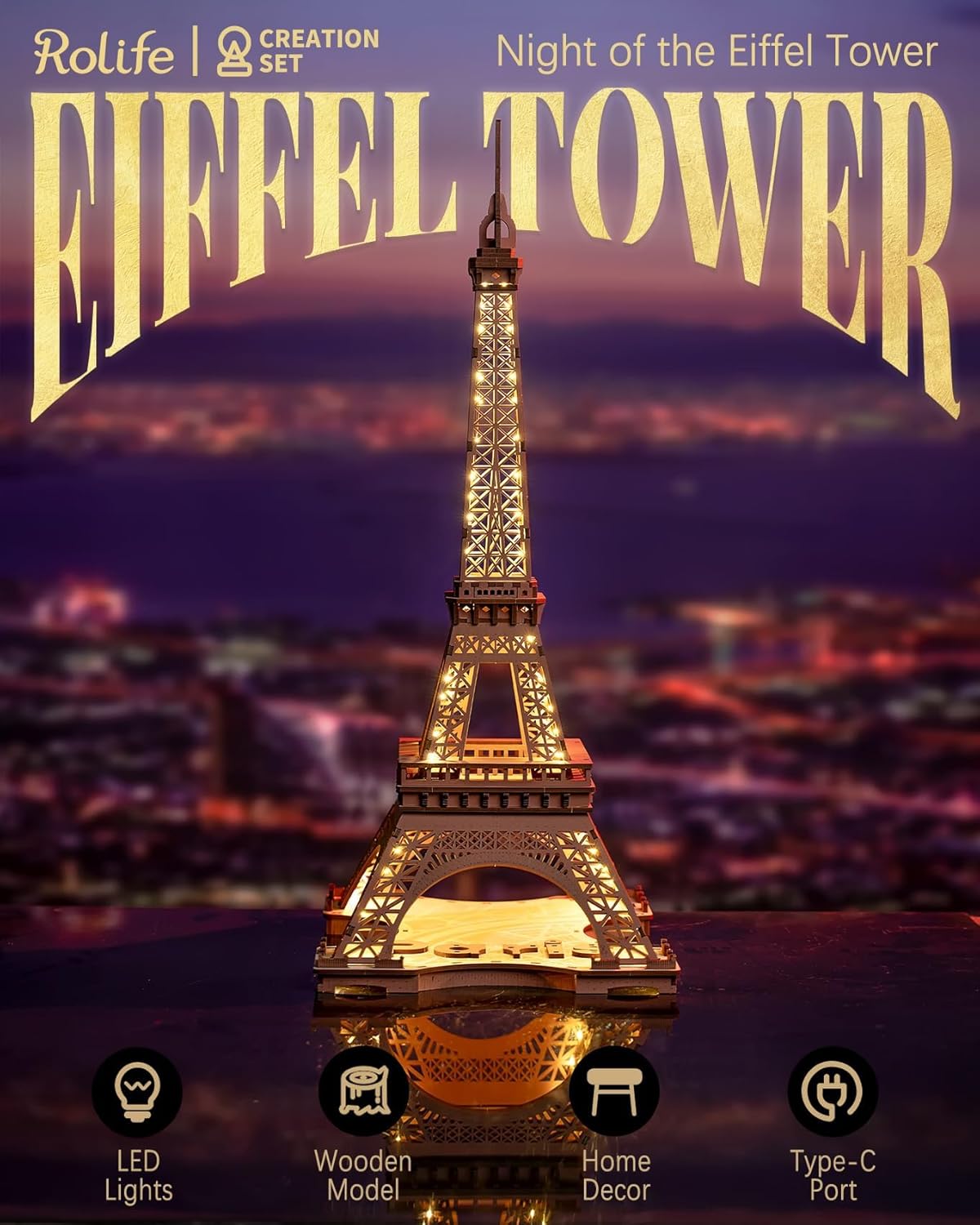 Rolife 3D Wooden Puzzles for Adults, Large Eiffel Tower Set-LED Model Building Sets, Paris Architecture Kits as Home Decor Gift Ideas for Women and Men.