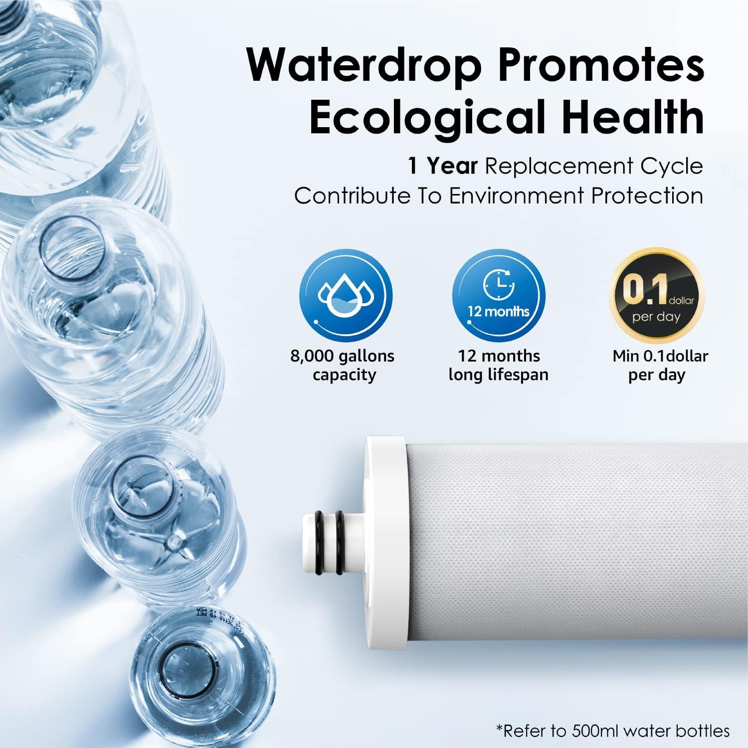Waterdrop WD-CFF-01, Kran do filtru wody, 5-stopniowy filtr wody z kranu, Dłuższa żywotność filtra, Zmniejsza metale ciężkie, zły smak i do 99% chloru, 1 opakowanie