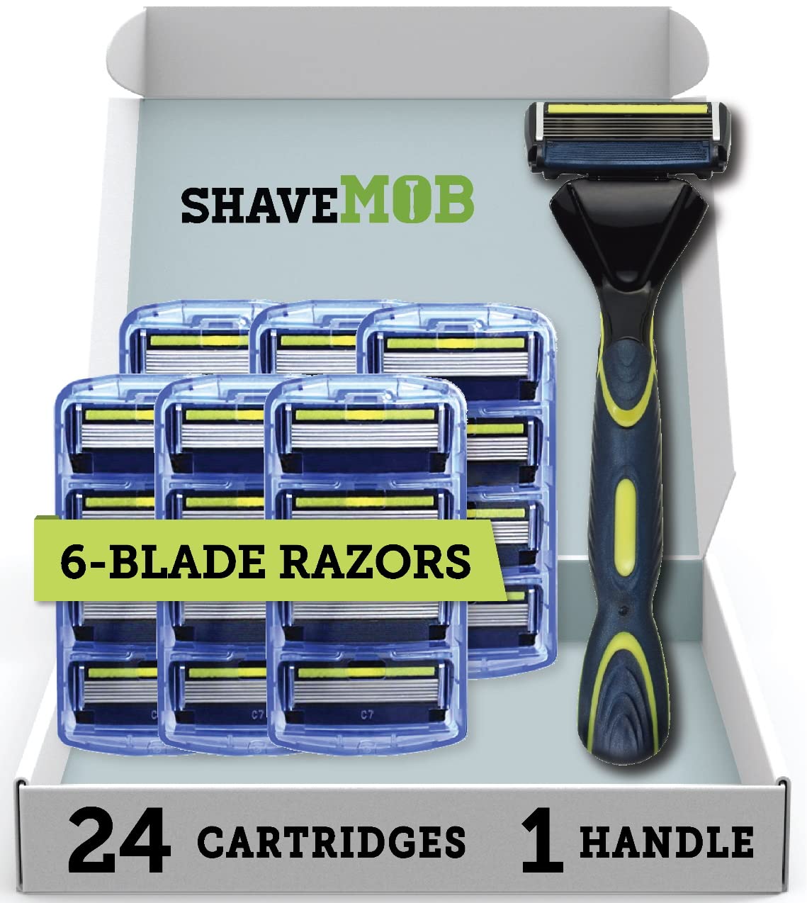 ShaveMOB 6-Blade Men's Razor Kit (Flex Head Handle + 24 Refills) (No Trimmer)- The Caveman Shaving Kit