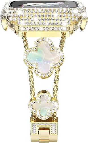 Miniatura 2 de Surace Compatible con correas doradas de Apple Watch de 1.575 pulgadas para mujer, joyería de diamantes de imitación de acero inoxidable con funda