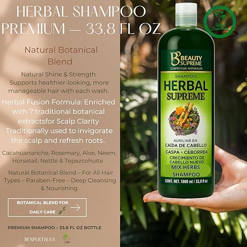 Miniatura 4 de Champú de hierbas  33.8 fl oz (33.8 fl oz)WTepezcohuite, ortiga, aloe vera (Sabila) Neem, cacahuananche, romero, jojoba, cola de caballo (cola de