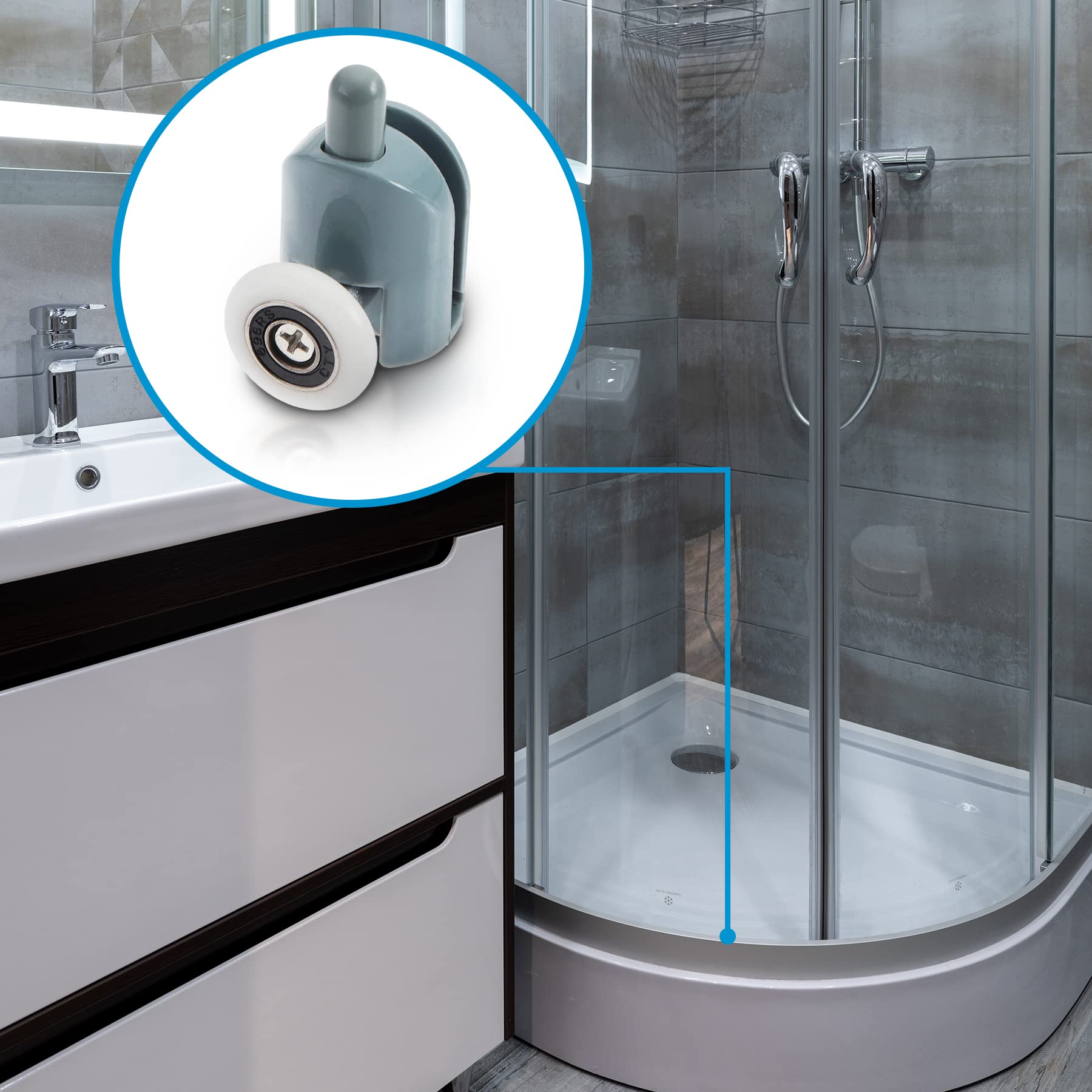 Set 4 Rulli Per Porta Doccia Scorrevole - Ricambio Per Vetro 4-6mm