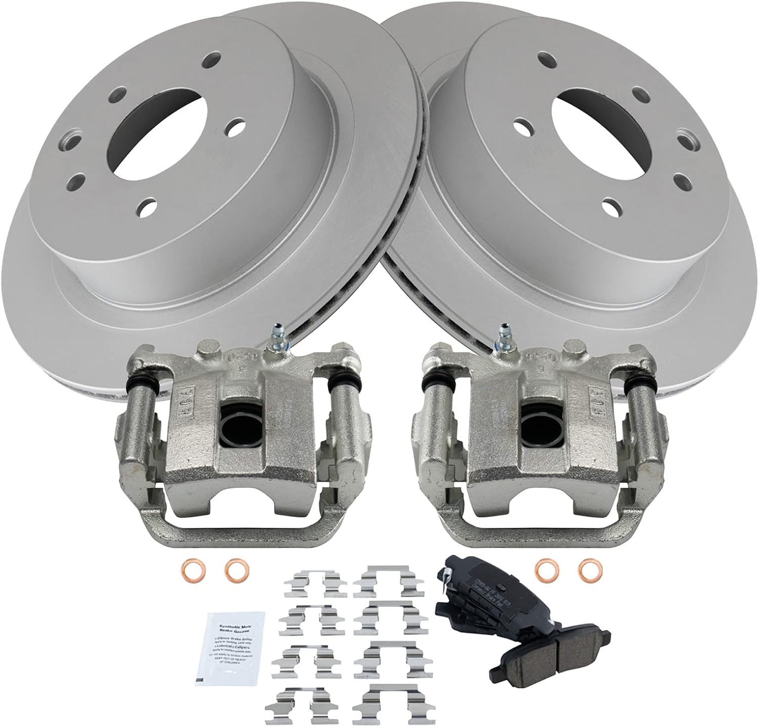 TRQ Rear Brake Pad, Caliper, & Rotor Kit, with Chemical Kit Ceramic Premium G-Coated Compatible with 2008-2013 Nissan Rogue 2014-2015 Rogue Select