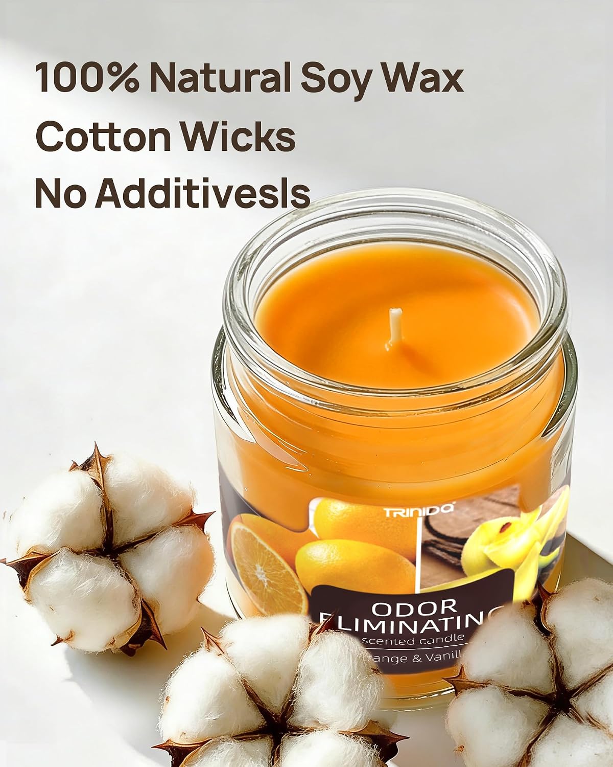 TRINIDa Odor Eliminating Candle Orange Vanilla for Pet Smoke Home