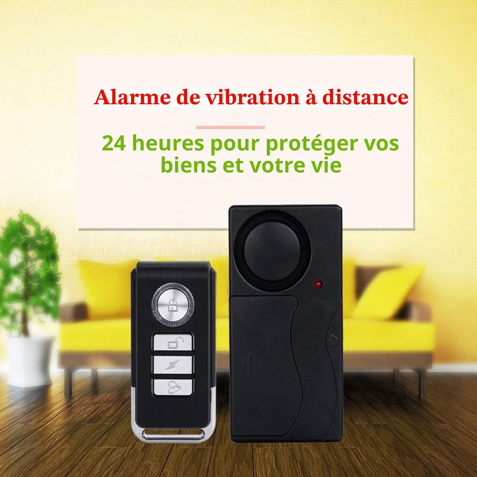 Mengshen Alarme sans fil anti-vol - Détecteur de mouvement - 2 télécommandes - Alarme anti-effraction - Pour vélo, scooter, voiture - 110 dB - 4 capteurs