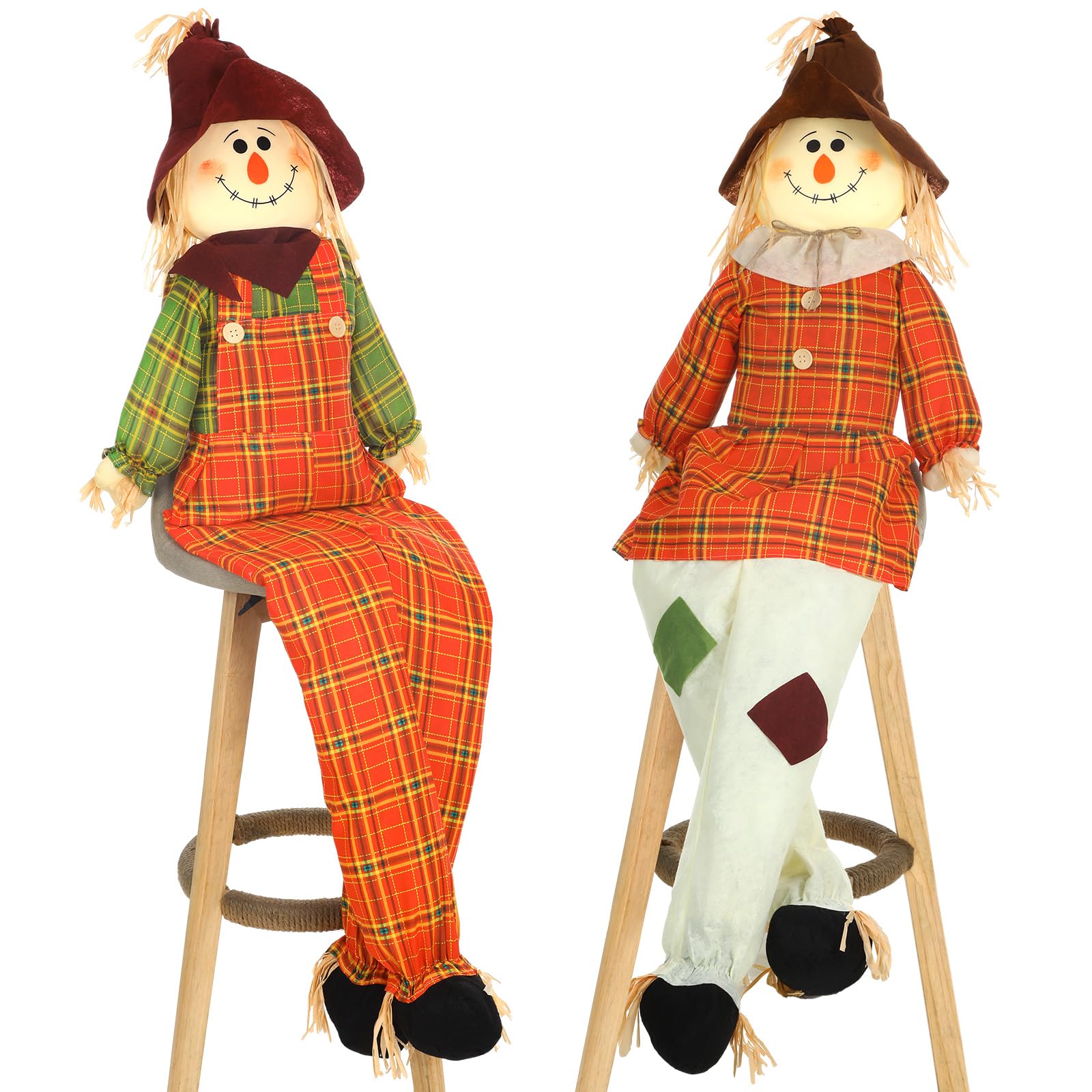 Libima 2 Pack 60" Large Scarecrow Thanksgiving Fall Sitting Scarecrow Halloween Decoration Life Size Scarecrows for Indoor Outdoor Autumn Harvest Decoration for Garden Yard Porch(Adorable)