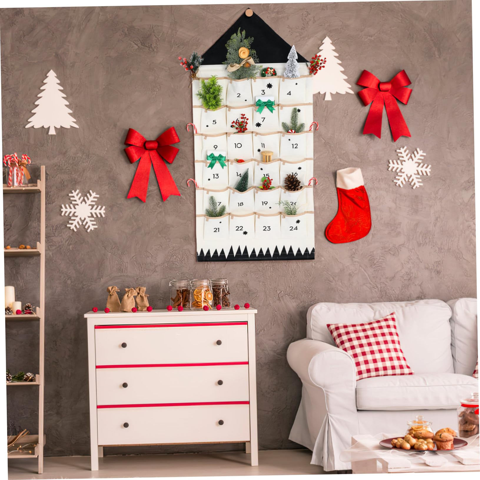 Adventskalender Mit Fächern Aus Canvas Wandbeutel Organizer Für Kinderzimmer Und Weihnachtsdeko Zum Befüllen