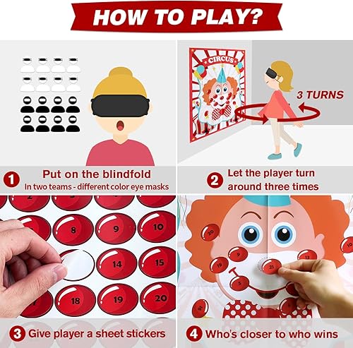 Miniatura 6 de PARTYLOUD Pin The Nose on The Clown, juegos de fiesta de circo, juegos de fiesta temática de carnaval, suministros de fiesta preescolar para niños,