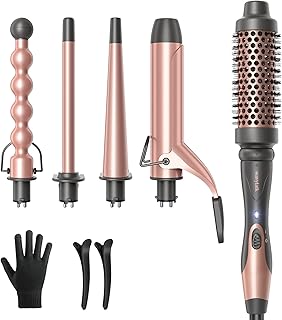 Wavytalk 5 in 1 Curling Wand Set with Curling Brush and 4 Interchangeable Ceramic Curling Wand, Curling Iron Instant Heat ...