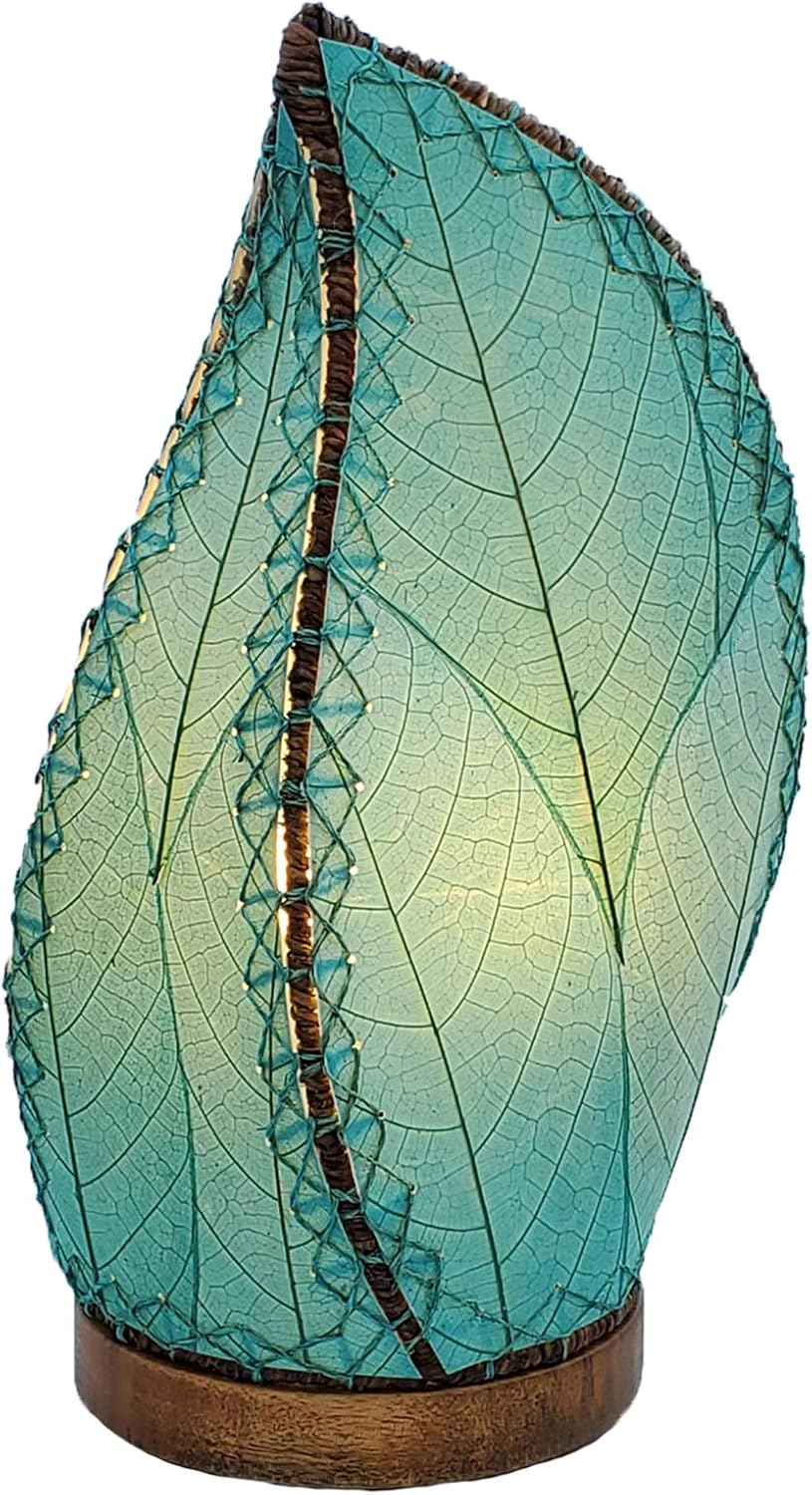 Eangee Home Design Leaflet Table Lamp Sea Blue Shade Made of Real Cocoa Leaves 5 Inches Length x 7 Inches Width x 14 Inches Height (647 t sb)