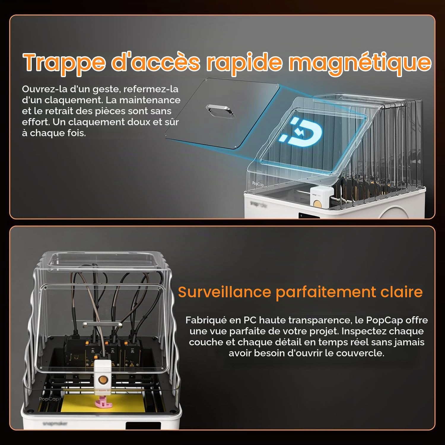 BIQU PopCap Couvercle transparent pour Snapmaker-U1 avec filament PLA 4 kg