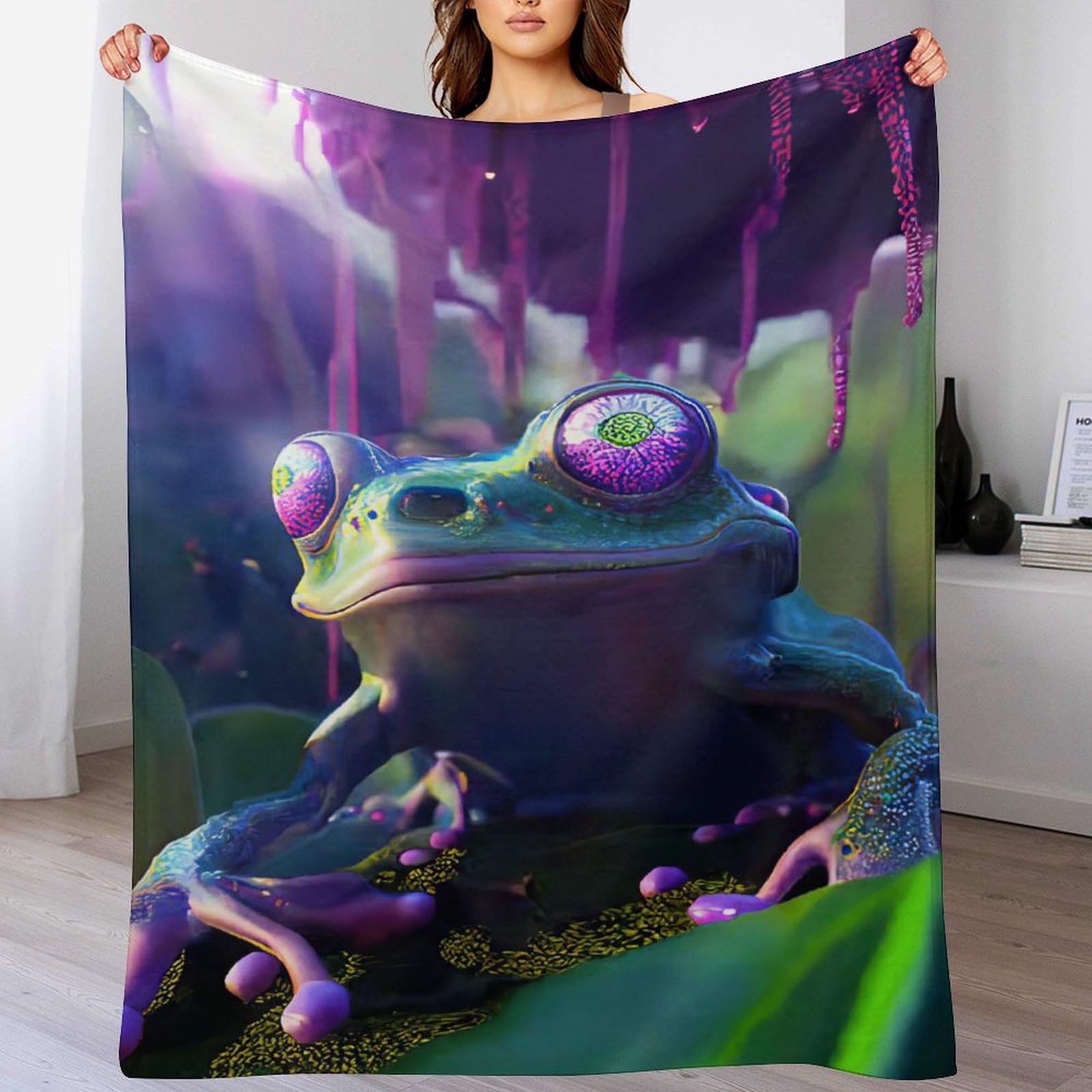 Plaid canapé grenouille couverture polaire contre le froid flannel tapis douillet de luxe