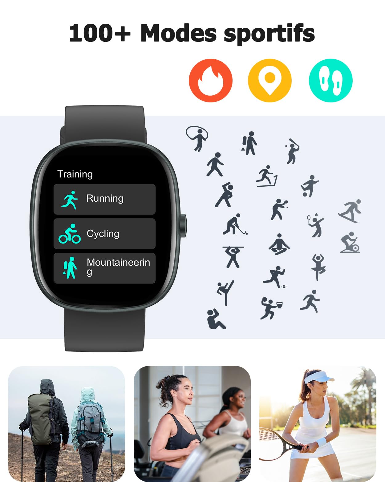 HUAKUA Montre Connectée Homme Femme Smartwatch Appel Bluetooth Notification | Montre Sport pour Samsung Xiaomi iPhone Android iOS Podometre Cardiofréquencemètre Oxymetre Multisport Etanche IP68