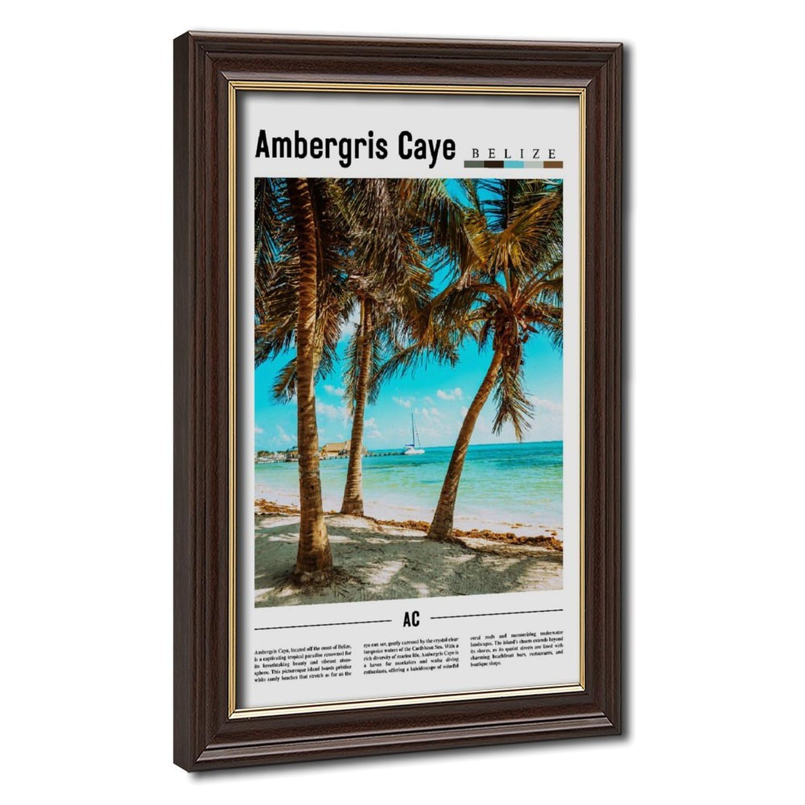 Wcyb Mokume Gane Frame Ambergris Caye Belize District Belize Scenery Travel Prints Posters Canvas Deco Paintings Wall Art For Office Hangable Frame 24" L X 36" W