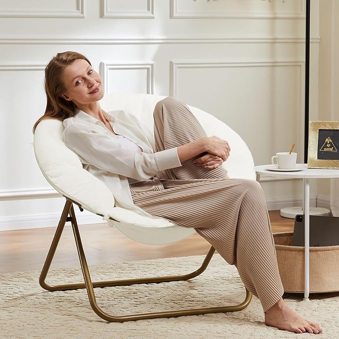 Sillón Plegable Descanso Redondo Peluche Suave Blanco miniatura 2