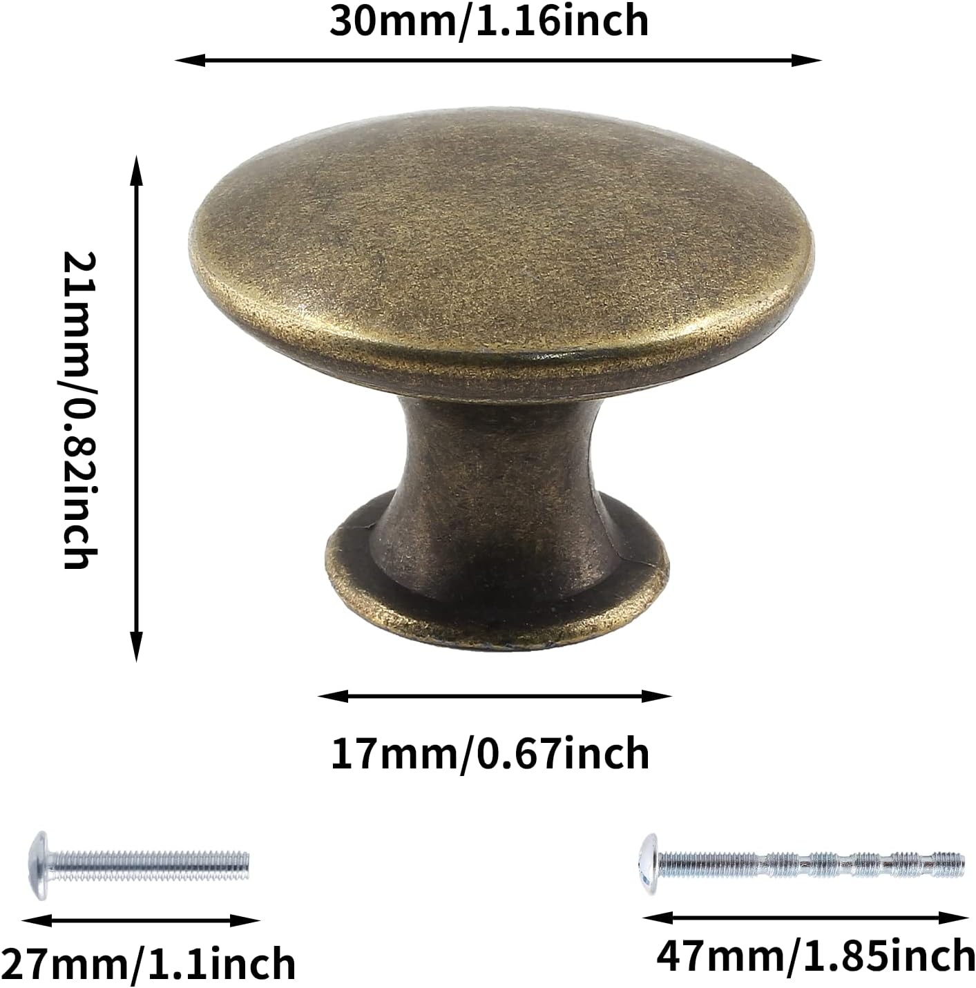 16Pcs Antique Bronze Kitchen Cabinet Knobs Handle Pulls, 30mm Vintage Round Drawer Knob Pulls for Dresser, Cupboard, Bathroom