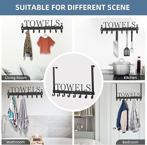 Miniatura 7 de Azmoncy Ganchos para colgar sobre la puerta, toallero para toallas de baño para colgar de alta resistencia, colgador de toallas de montaje en pared