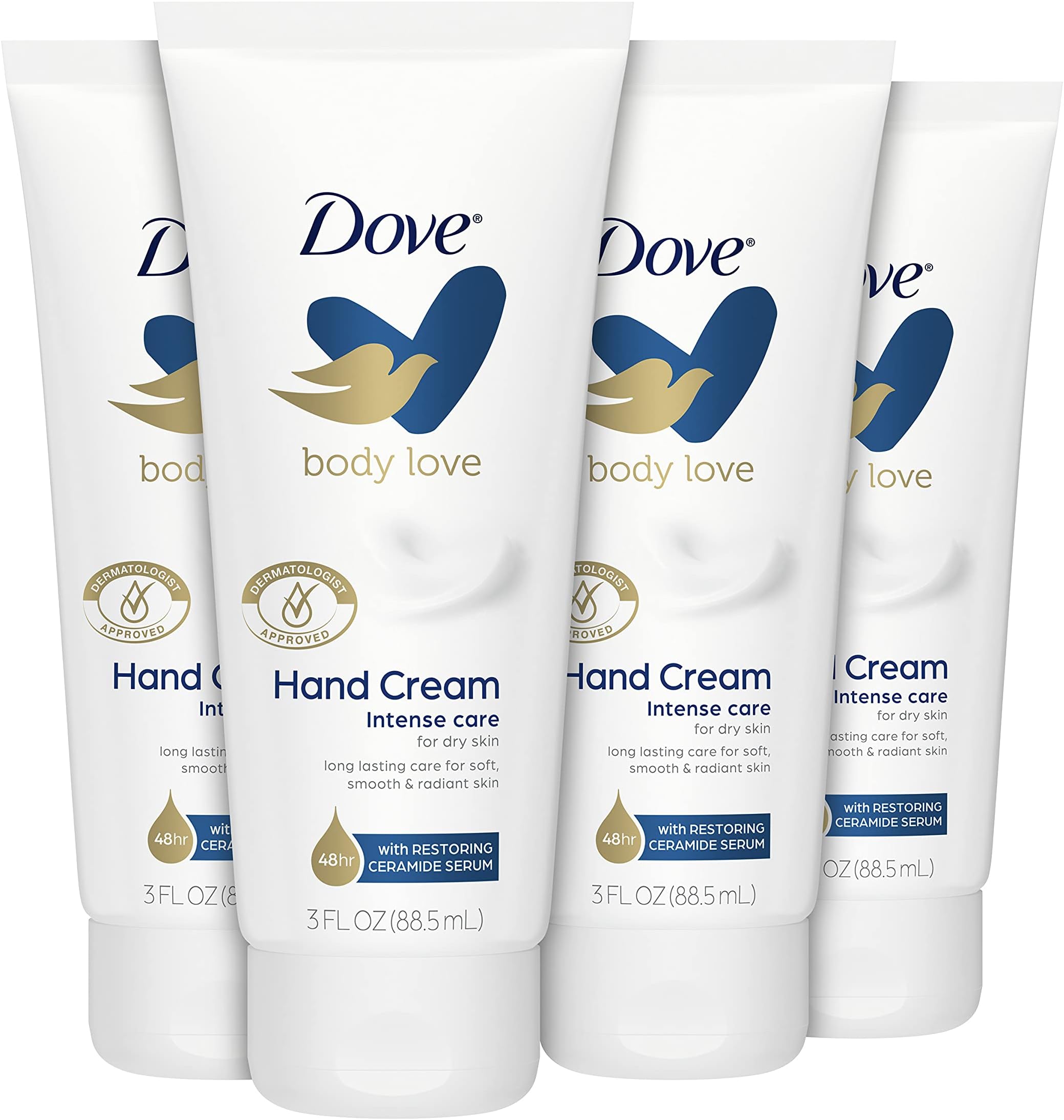 Dove Body Love Moisturizing Hand Cream for Rough or Dry Skin Intense Care Softens and Smoothes 3oz 4 Count