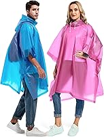 Vista 53 de Paquete de 2 ponchos de lluvia para adultos, reutilizables, impermeables, de supervivencia, emergencia, resistente, con capucha con cordón Azul