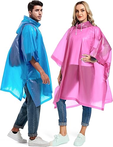 Borogo Paquete de 2 ponchos de lluvia para adultos, reutilizables, impermeables, de supervivencia, emergencia, resistente, con capucha con cordón