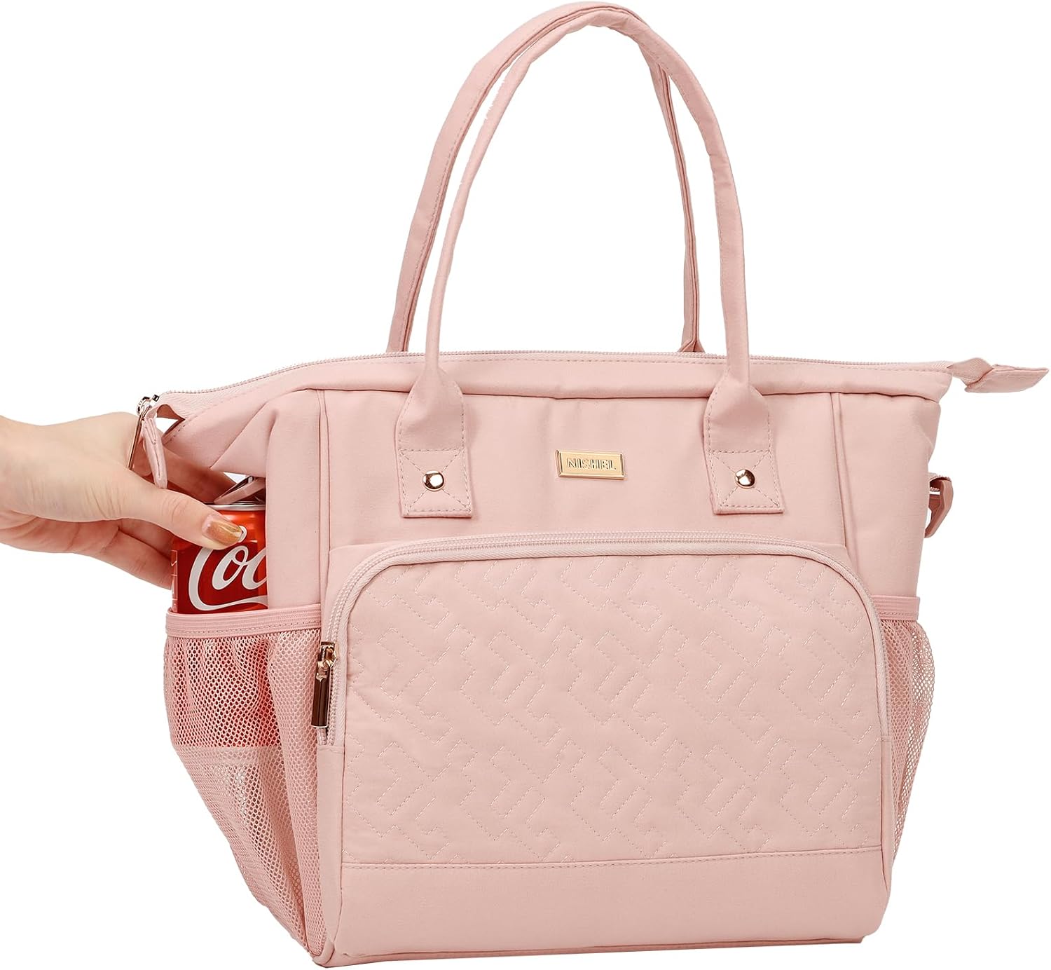NISHEL Lunch Box for Women with Adjustable Shoulder Strap, Portable & Reusable Cooler Bag, Lunch Leak-proof Insulated Thermal Compartment, for Office Work Picnic Travel Gym, Pink
